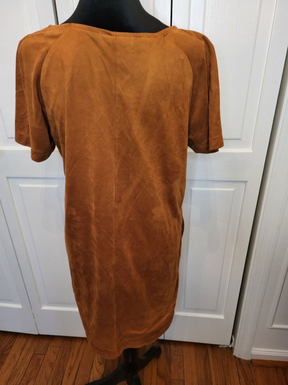 Patrons of Peace Brown Faux Suede Mini Dress Lace Up L Boho Hippie Festival - Picture 2 of 7